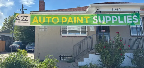 The A2Z Autopaint Supplies storefront at 1845 S Federal Blvd, with the green Auto Paint Supplies banner